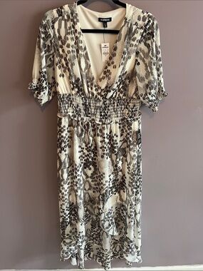 Express Cream and Black Animal-Print Midi Dress